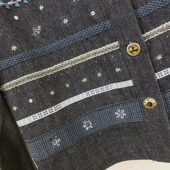 Koret City Blues Women's Embroidered Sequined Denim Blue Jean Cotton Coat Jacket - Picture 5 of 11